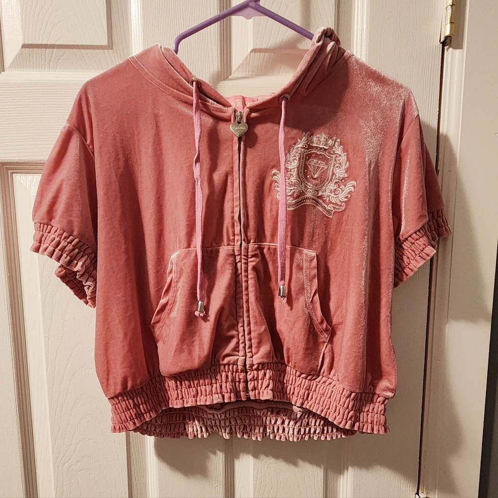 dollskill barbie pink velvet velour rhinestone track jacket